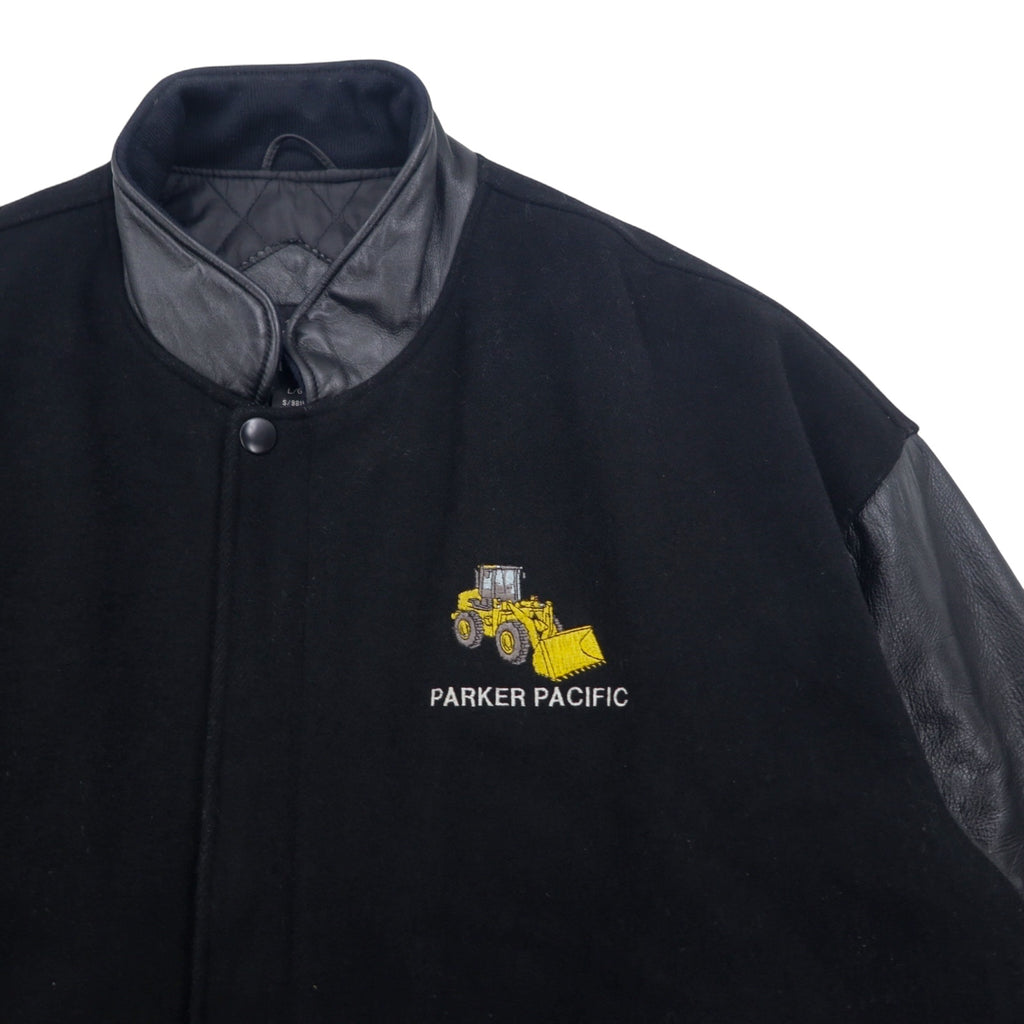 TRIMARK Leather Switching Stadium Jacket L Black Leather Quilted Liner US Company PARKER PACIFIC