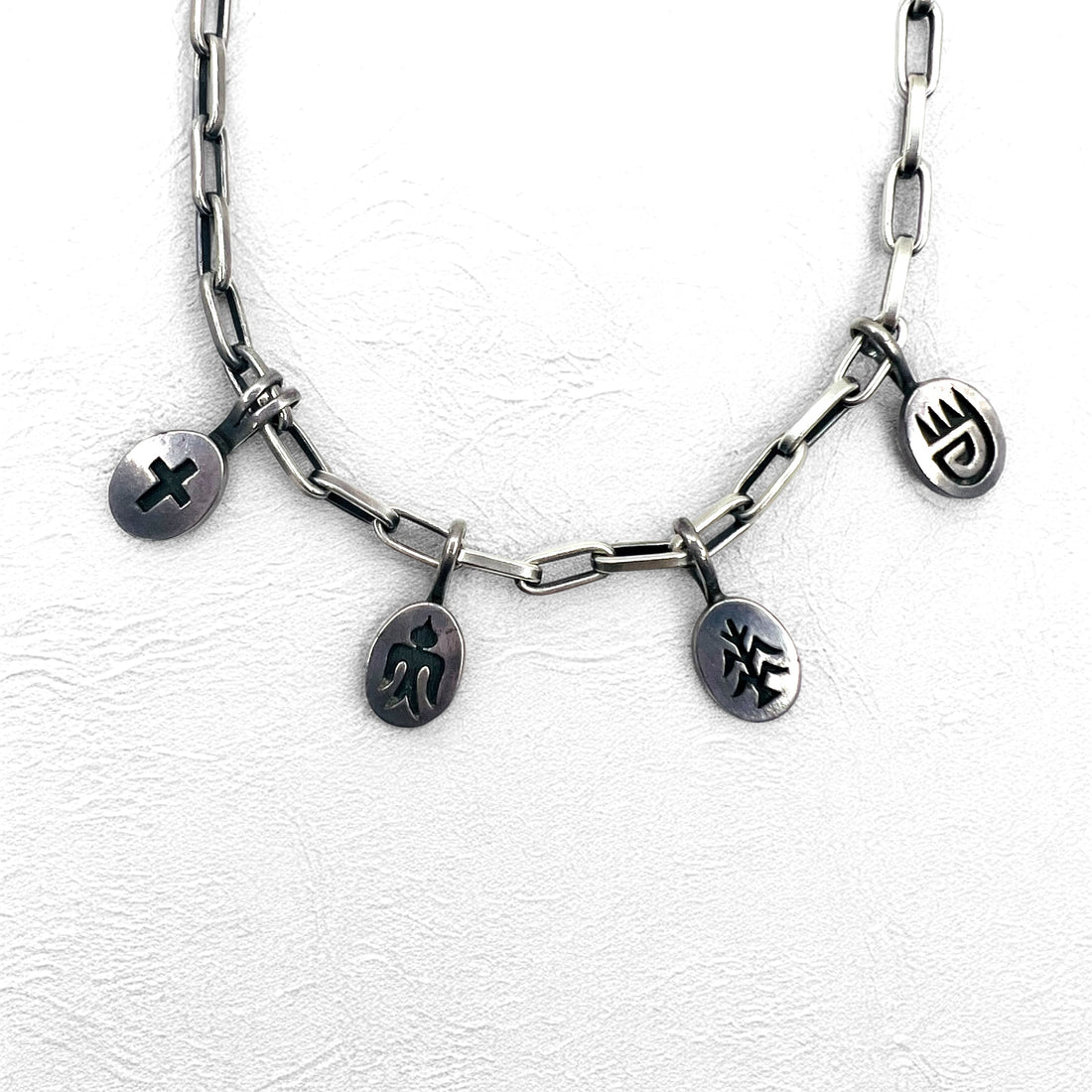 NAVAJO インディアンジュエリー Timothy Lee ネックレス ナバホ族 シルバー リンク チェーン Sterling スタンプワーク トライバル