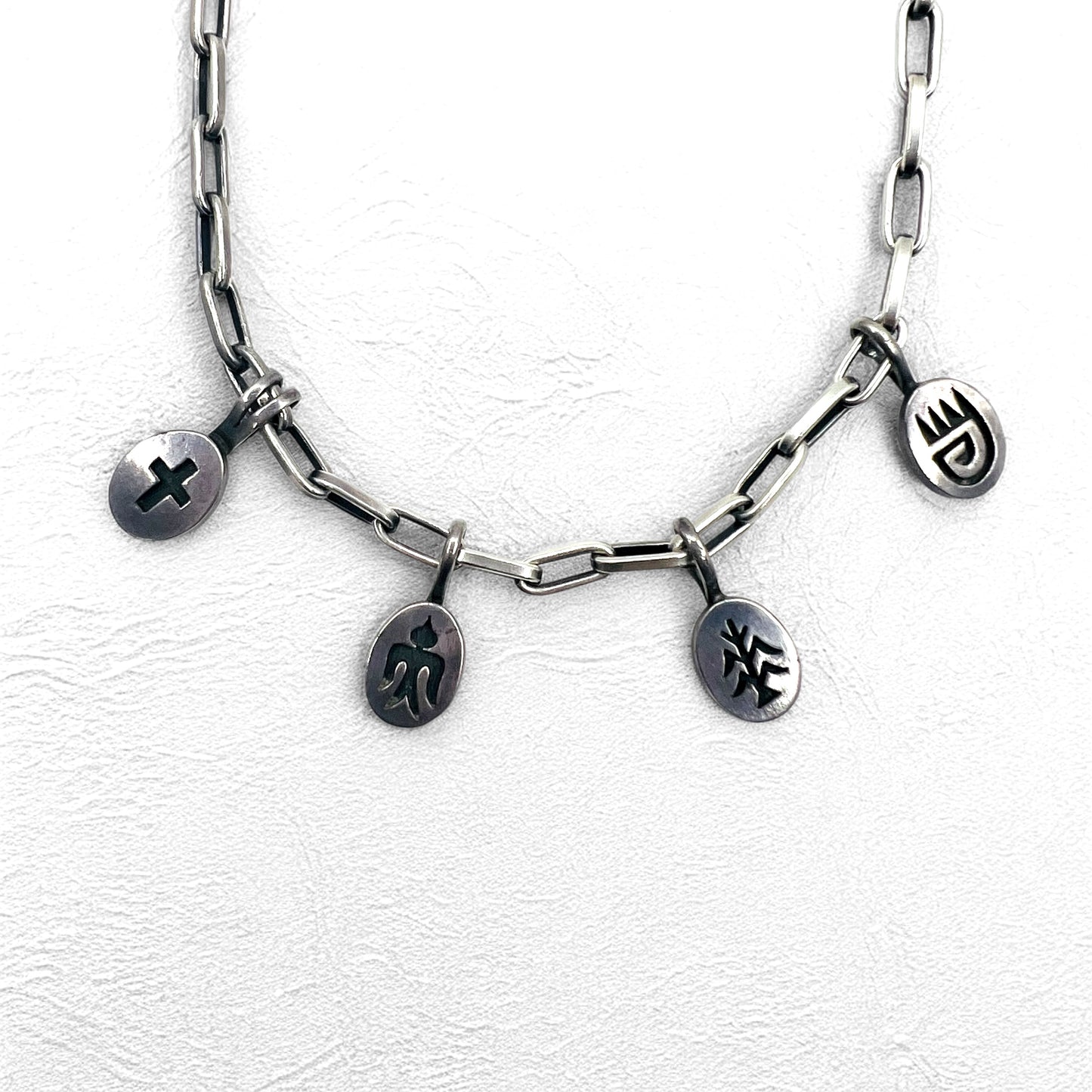 NAVAJO インディアンジュエリー Timothy Lee ネックレス ナバホ族 シルバー リンク チェーン Sterling スタンプワーク トライバル