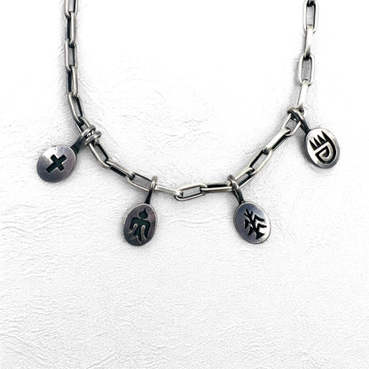 NAVAJO インディアンジュエリー Timothy Lee ネックレス ナバホ族 シルバー リンク チェーン Sterling スタンプワーク トライバル