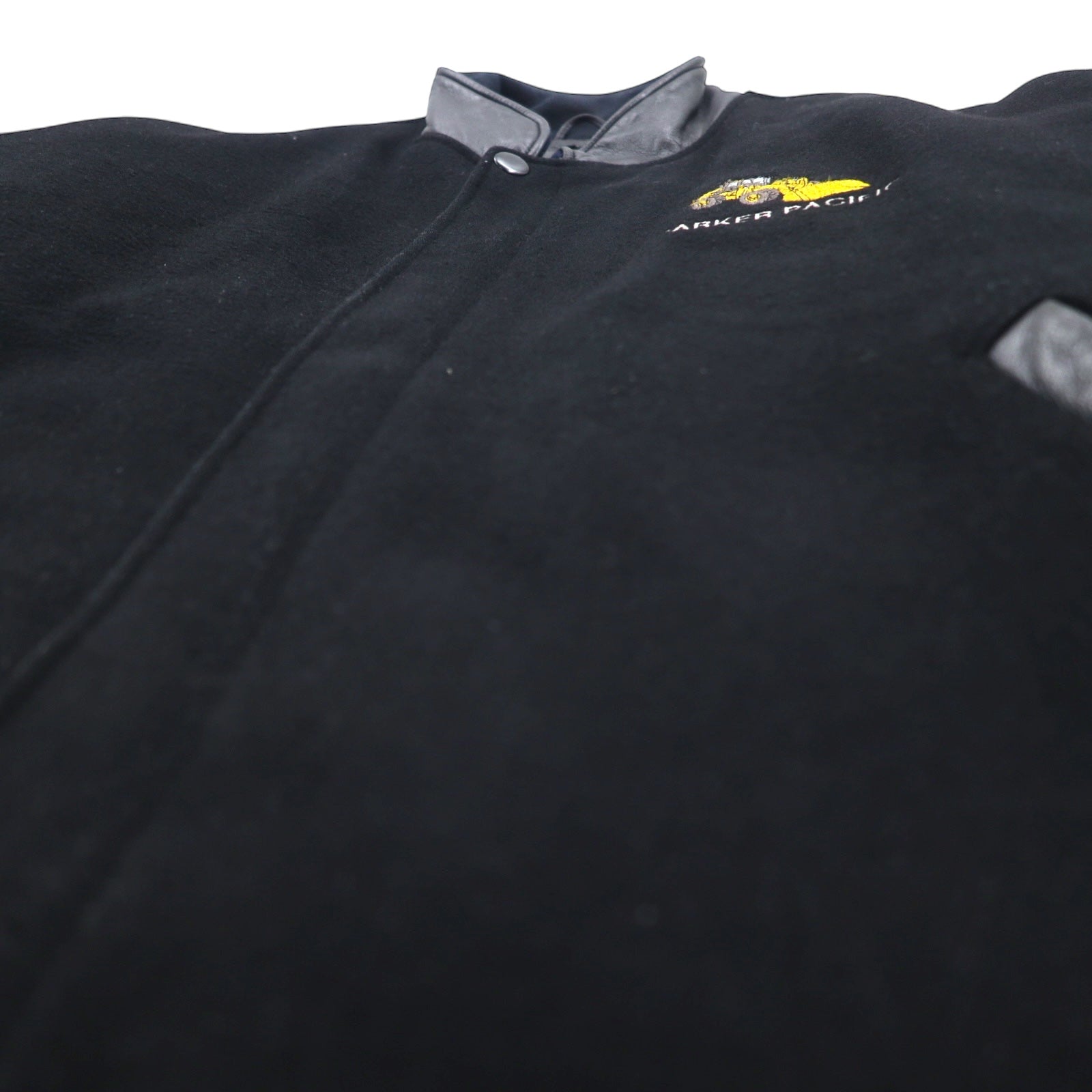 TRIMARK Leather Switching Stadium Jacket L Black Leather Quilted Liner US Company PARKER PACIFIC