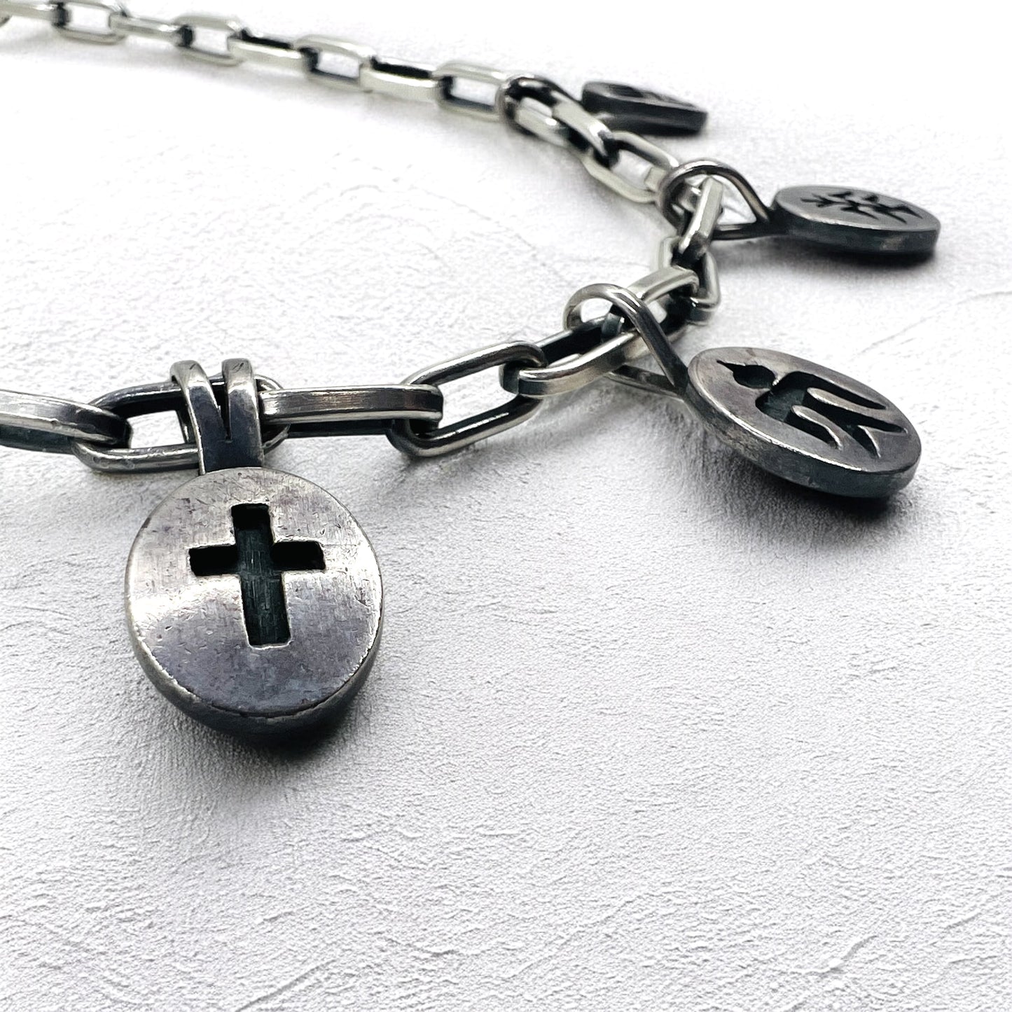 NAVAJO インディアンジュエリー Timothy Lee ネックレス ナバホ族 シルバー リンク チェーン Sterling スタンプワーク トライバル