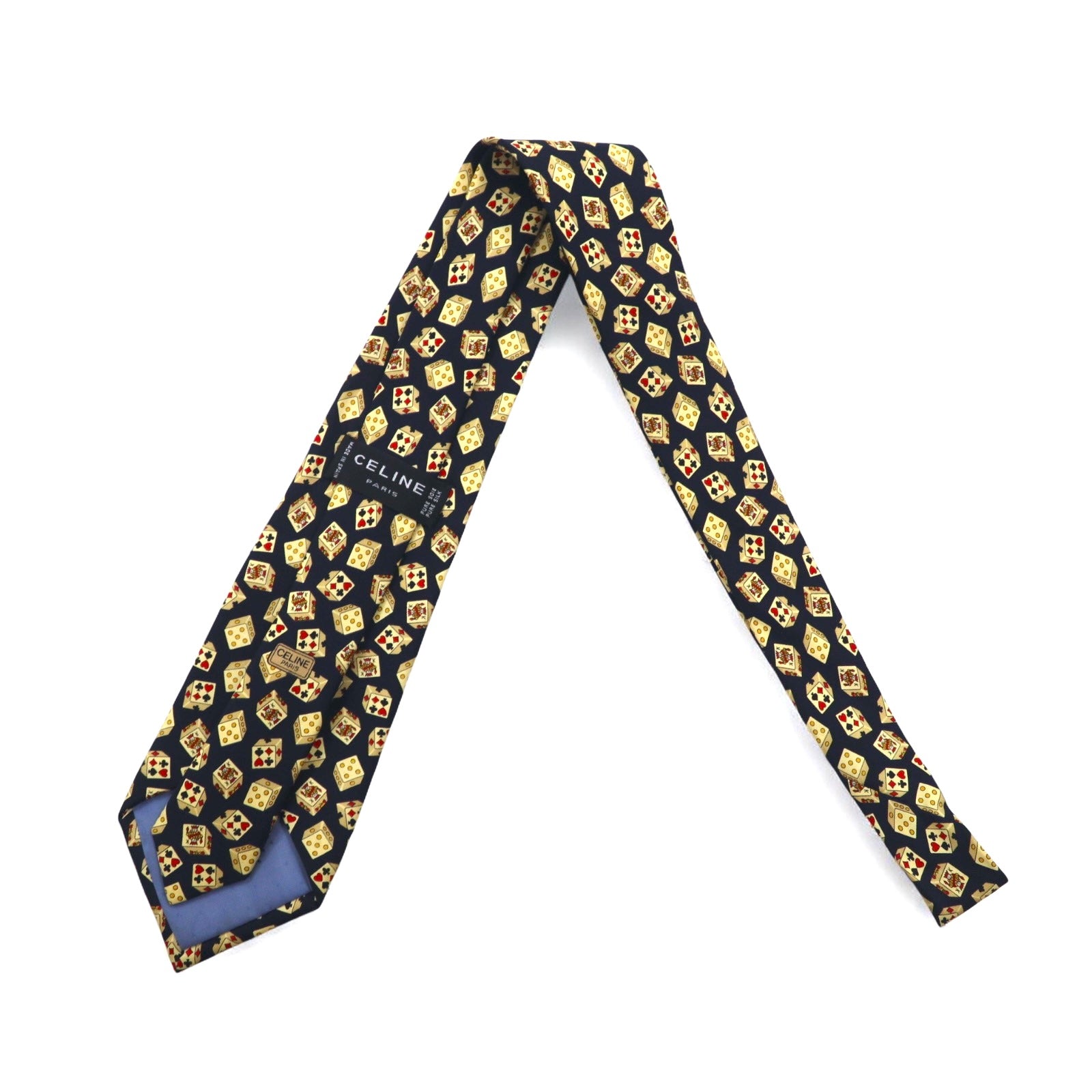 CELINE スペイン製 ネクタイ ネイビー シルク 総柄 トランプ サイコロ