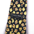 CELINE スペイン製 ネクタイ ネイビー シルク 総柄 トランプ サイコロ