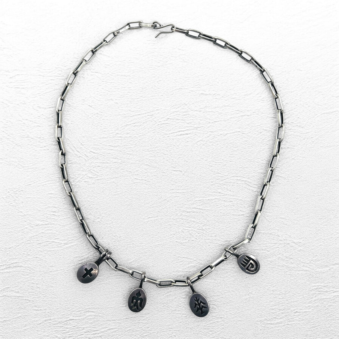 NAVAJO インディアンジュエリー Timothy Lee ネックレス ナバホ族 シルバー リンク チェーン Sterling スタンプワーク トライバル