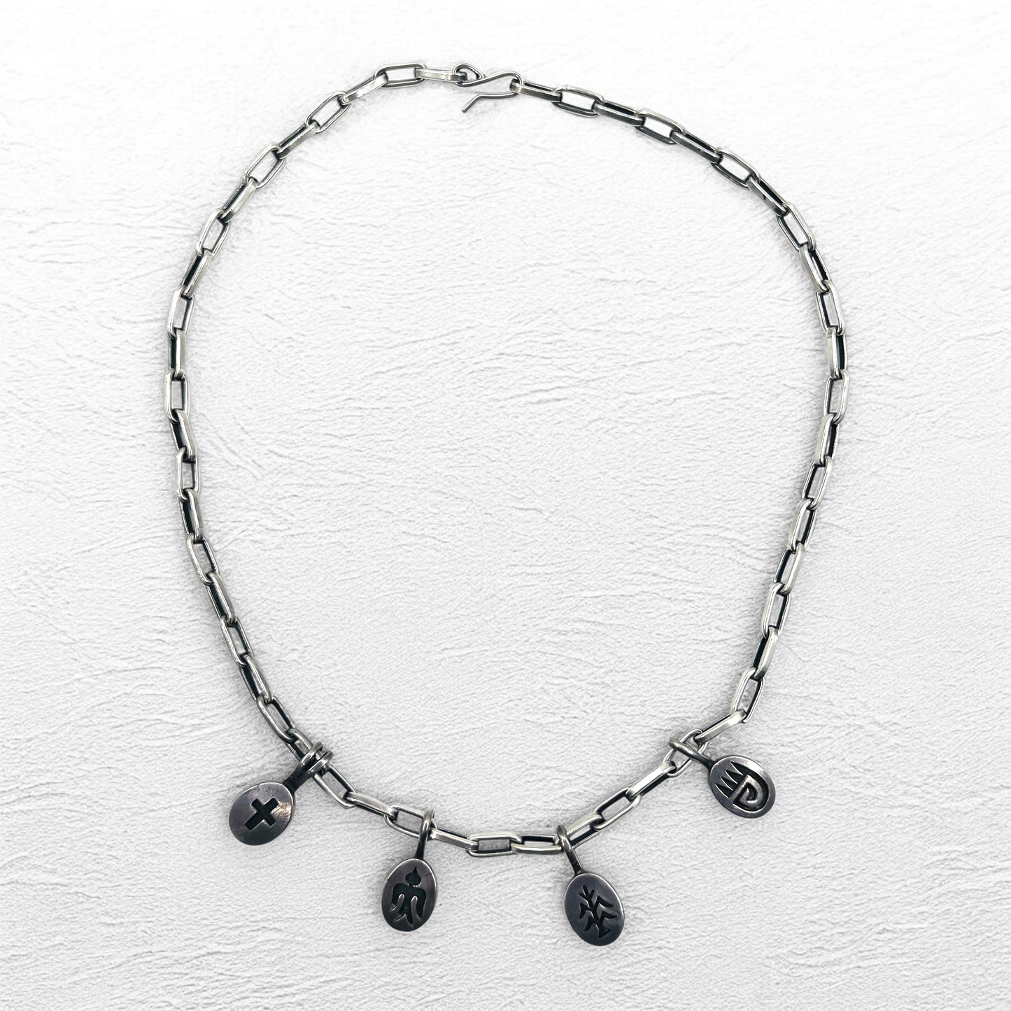 NAVAJO インディアンジュエリー Timothy Lee ネックレス ナバホ族 シルバー リンク チェーン Sterling スタンプワーク トライバル