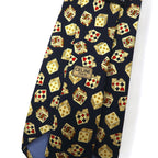 CELINE スペイン製 ネクタイ ネイビー シルク 総柄 トランプ サイコロ