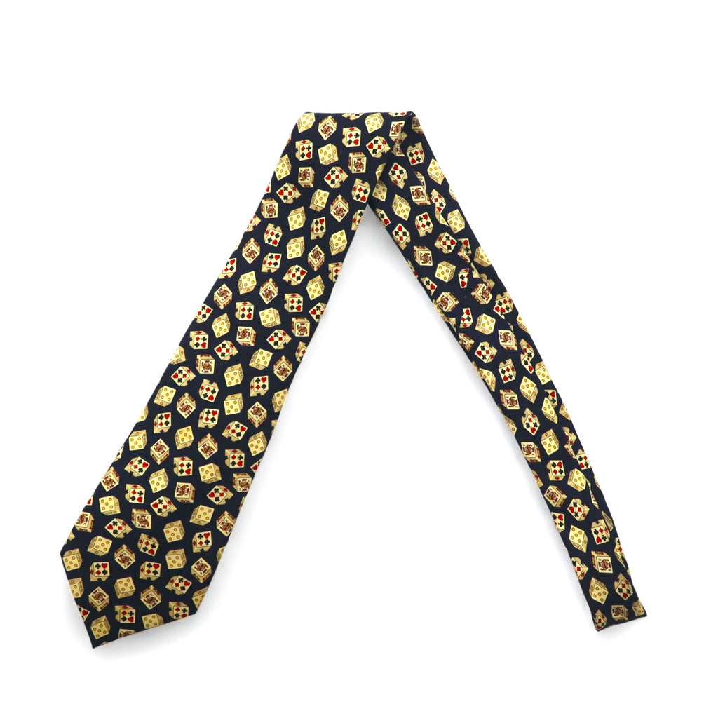 CELINE スペイン製 ネクタイ ネイビー シルク 総柄 トランプ サイコロ