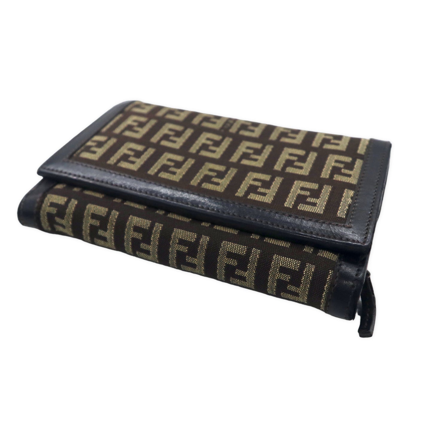 FENDI FOLDING WALLET Brown Canvas Leather Patterned Zucchino L ...