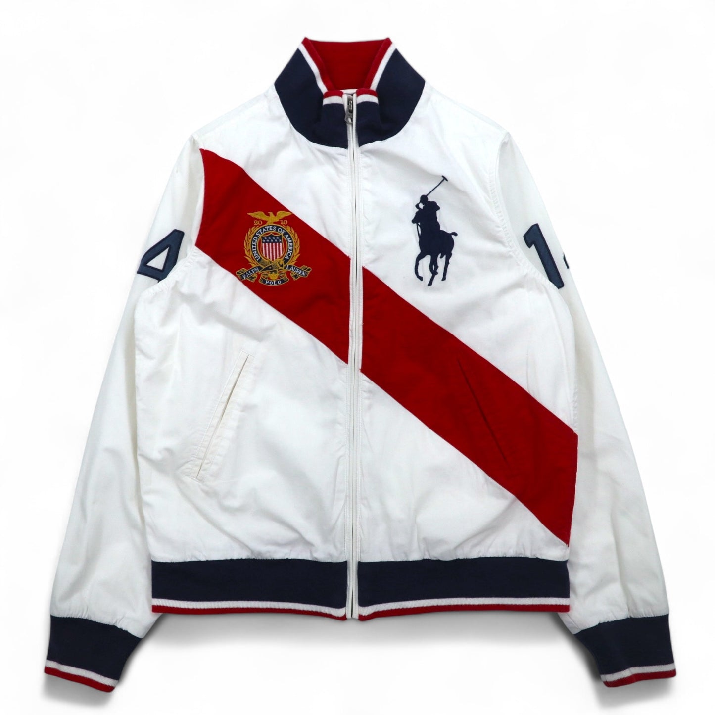 Polo by Ralph Lauren スポーツジャケット M ホワイト トリコロール TALONジップ USA ナンバリング