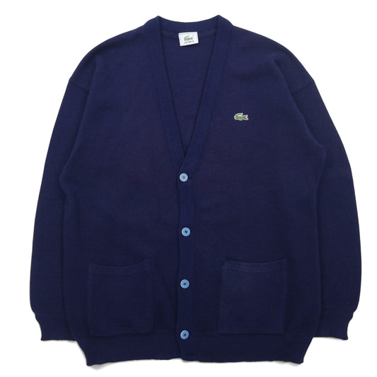 日本然リトテ-古着オンライン-LACOSTE 80年代 ニット カーディガン XL ネイビー ウール ワンポイントロゴ-LACOSTE 80's Knit Cardigan XL Navy Wool One Point Logo