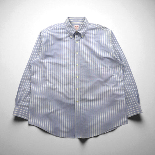 Brooks Brothers 346 オックスフォード ボタンダウンシャツ XL ブルー ストライプ ワンポイントロゴ刺繍