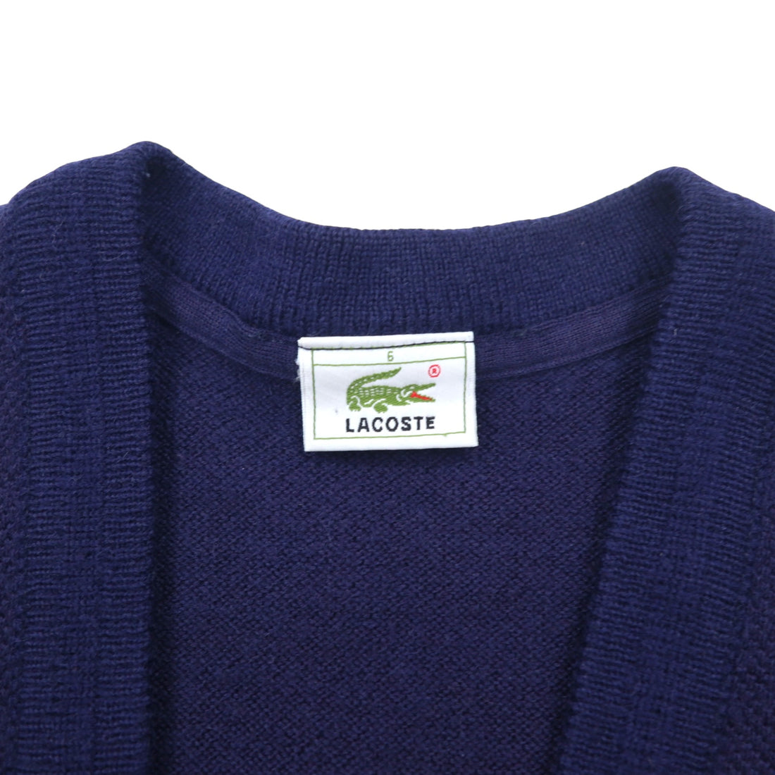 LACOSTE 80年代 ニット カーディガン XL ネイビー ウール ワンポイントロゴ