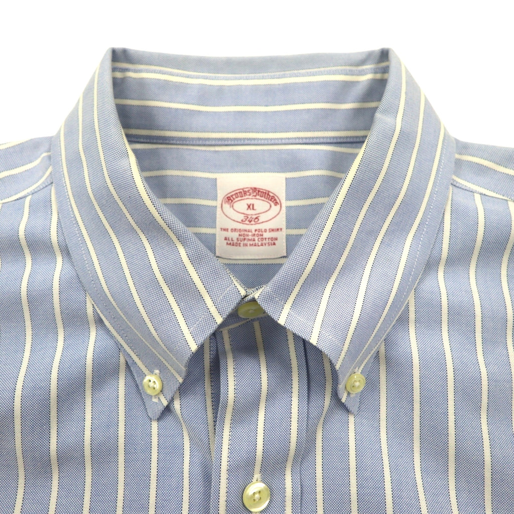 Brooks Brothers 346 Oxford Button-Down Shirt, XL, Blue, Striped, with Embroidered Logo