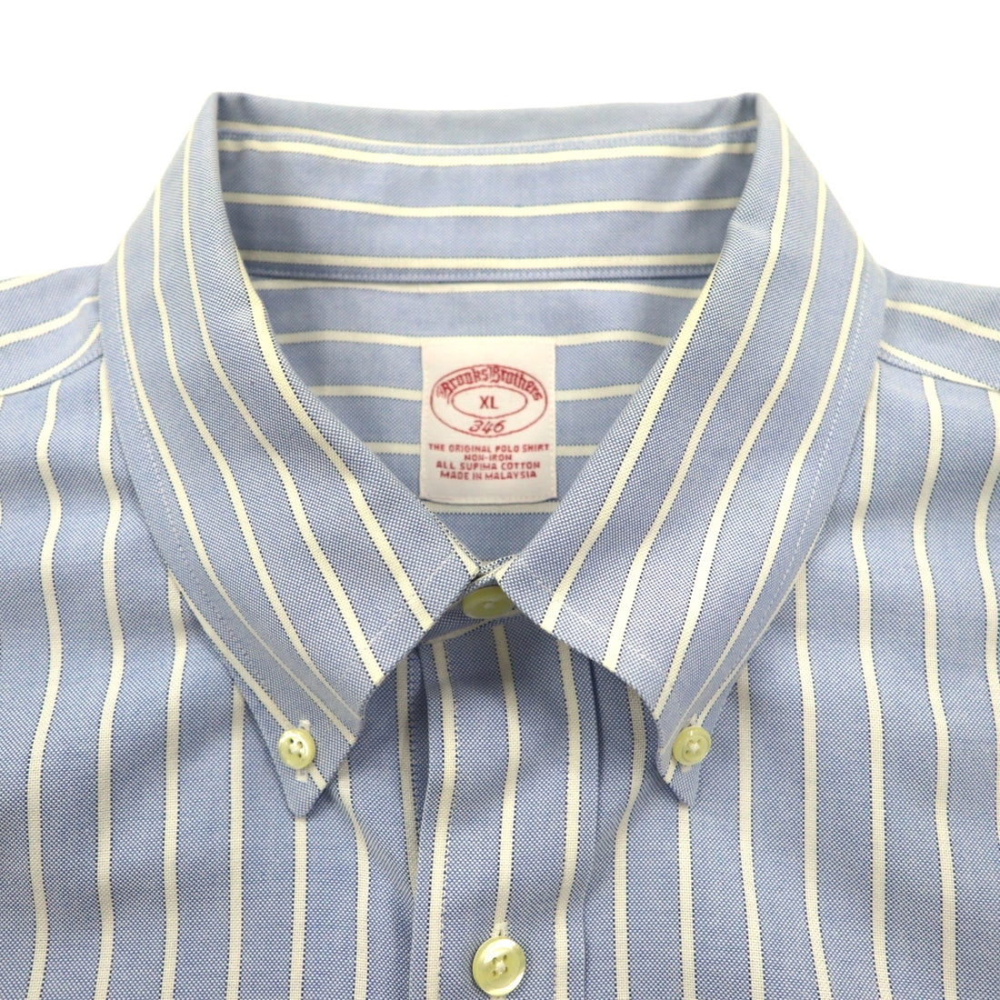 Brooks Brothers 346 Oxford Button-Down Shirt, XL, Blue, Striped, with Embroidered Logo