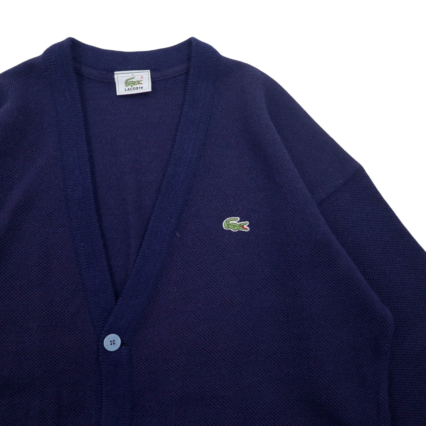 LACOSTE 80年代 ニット カーディガン XL ネイビー ウール ワンポイントロゴ