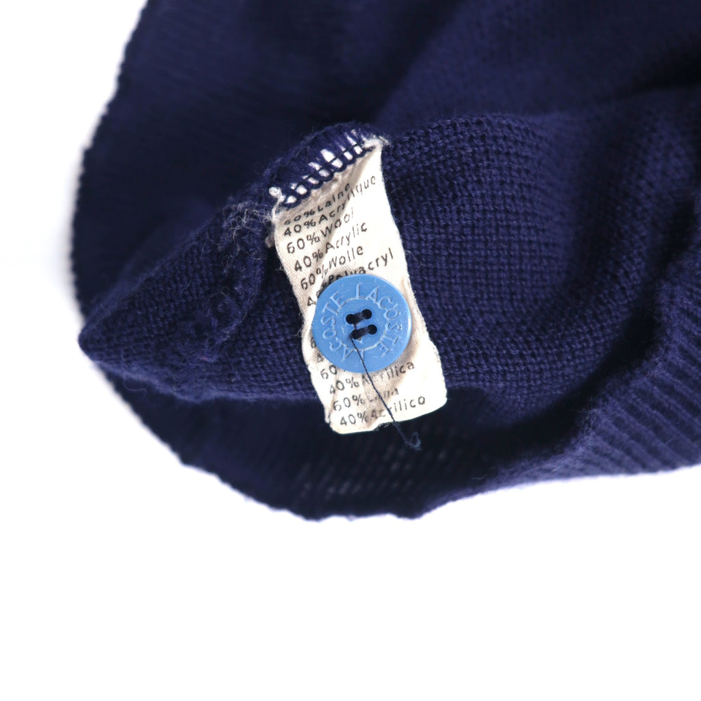 LACOSTE 80年代 ニット カーディガン XL ネイビー ウール ワンポイントロゴ