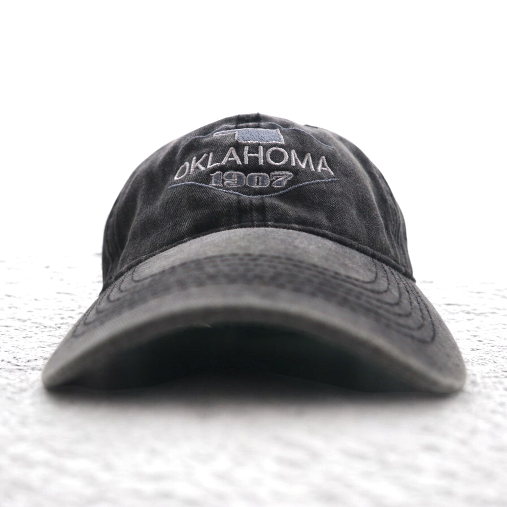 KAUFMAN ヴィンテージ加工 6パネルキャップ ONE グレー コットン OKLAHOMA 刺繍