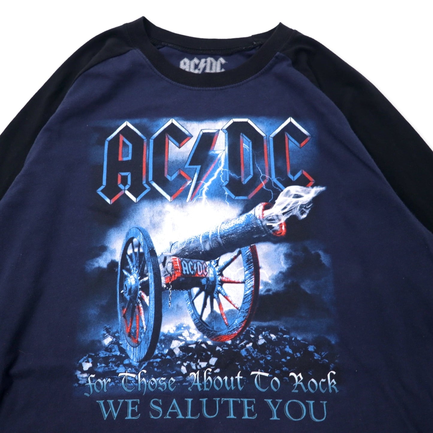 AC/DC バンドTシャツ ラグラン XL ネイビー コットン ポリエステル For Those About To Rock, We Salute You