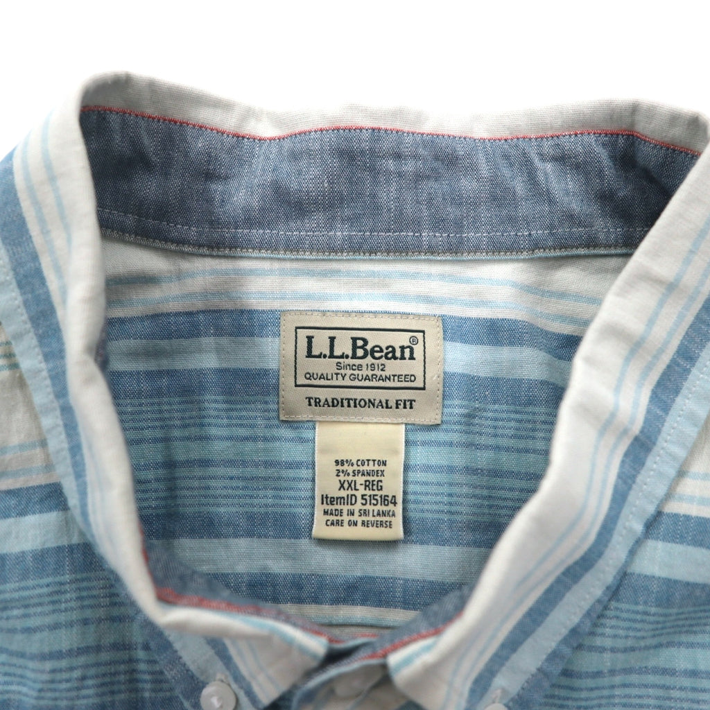 LLBean Oxford Button-Down Shirt XXL Blue Border TRADITIONAL FIT 515164 Made in Sri Lanka