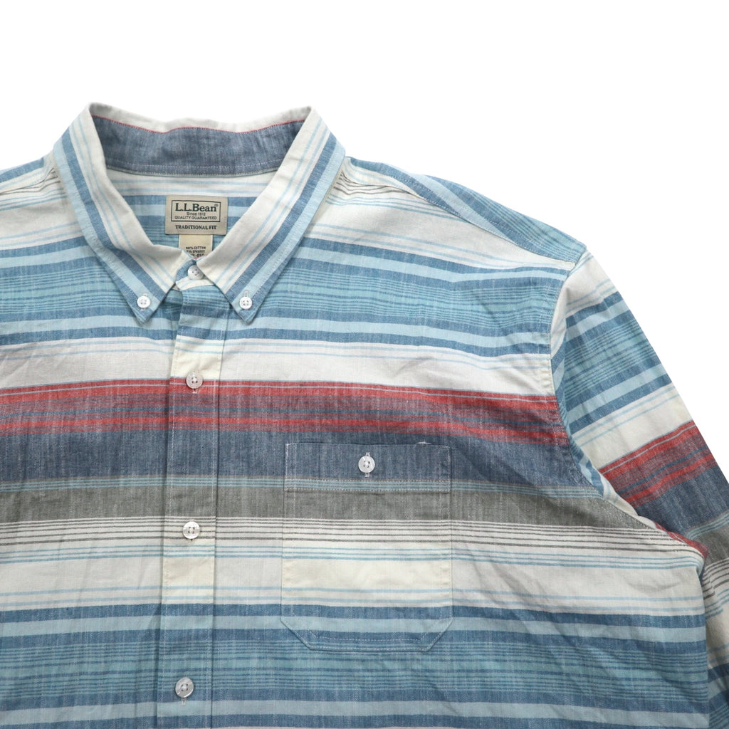 LLBean Oxford Button-Down Shirt XXL Blue Border TRADITIONAL FIT 515164 Made in Sri Lanka