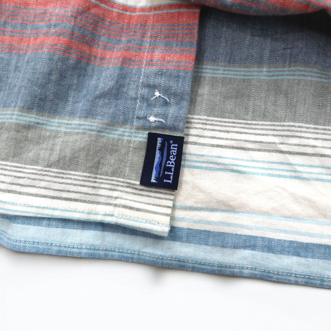 LLBean Oxford Button-Down Shirt XXL Blue Border TRADITIONAL FIT 515164 Made in Sri Lanka