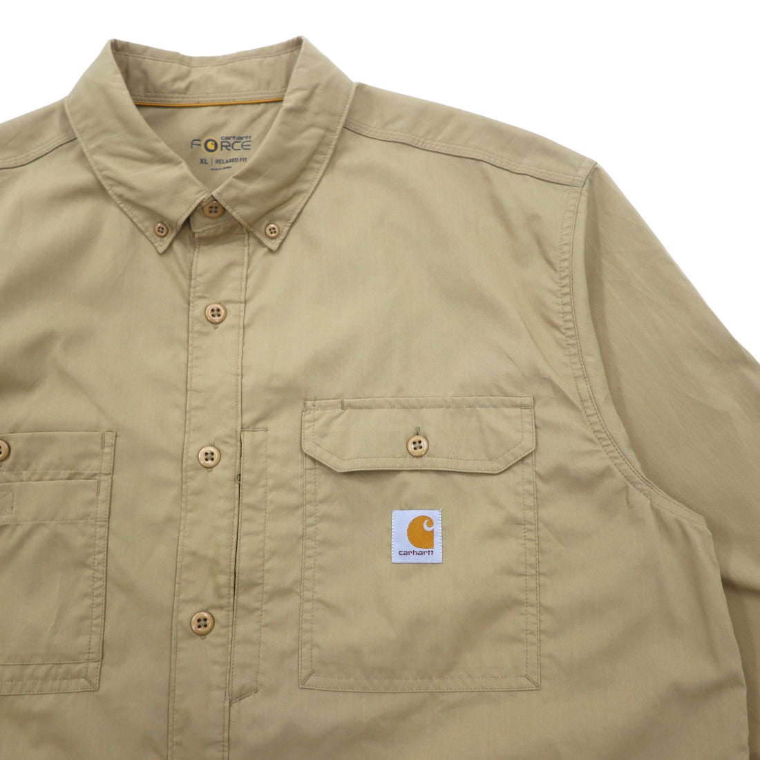 carhartt FORCE Relaxed Fit Button-Down Work Shirt, XL, Beige, Polyester, Ridgefield Solid L/S Shirt 102418