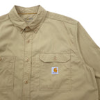 carhartt FORCE Relaxed Fit Button-Down Work Shirt, XL, Beige, Polyester, Ridgefield Solid L/S Shirt 102418