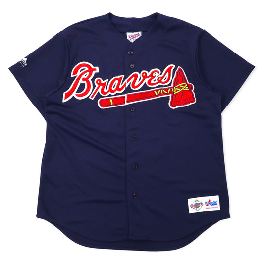 Majestic USA製 90年代 Diamond Collection ベースボールシャツ L ネイビー ポリエステル MLB Braves ナンバリング MADDUX