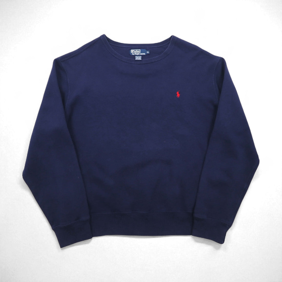 Polo by Ralph Lauren 90s Crew Neck Sweatshirt, Size XL, Navy, Solid Cotton, Small Pony Embroidery