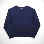 Polo by Ralph Lauren 90s Crew Neck Sweatshirt, Size XL, Navy, Solid Cotton, Small Pony Embroidery