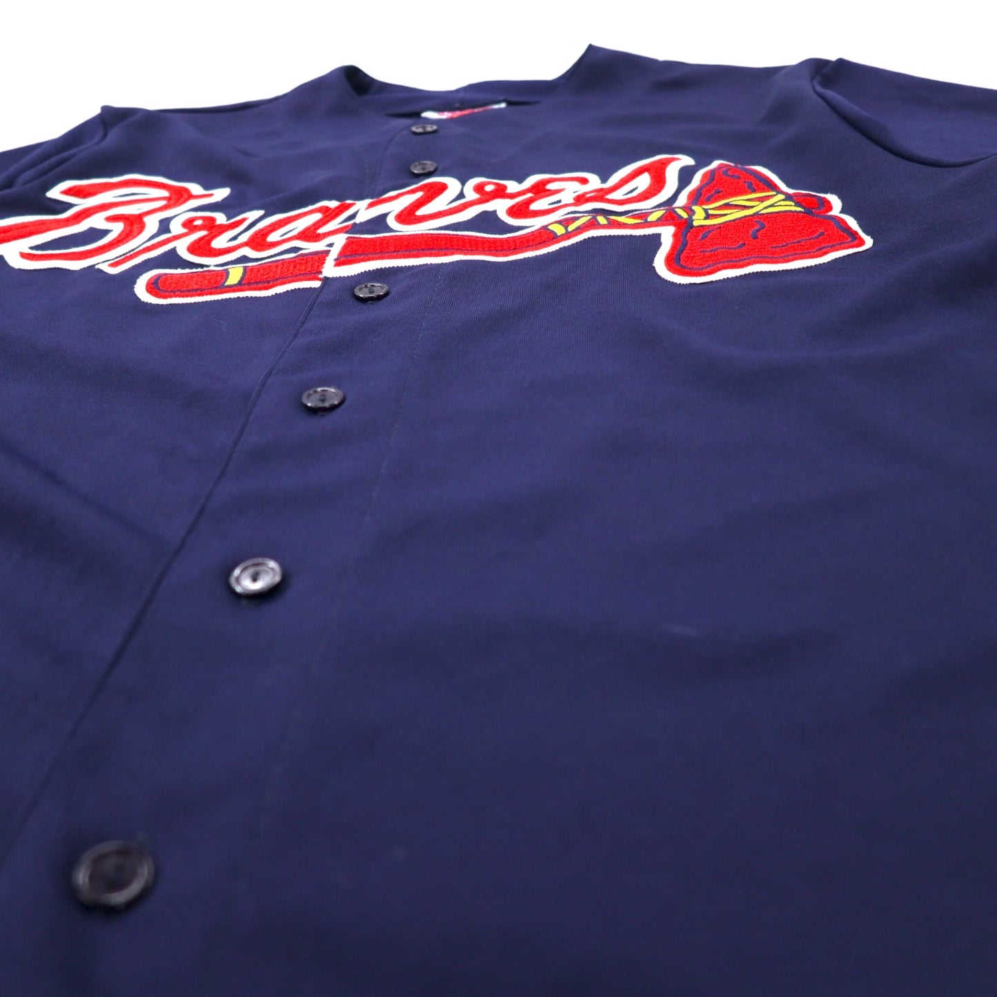 Majestic USA製 90年代 Diamond Collection ベースボールシャツ L ネイビー ポリエステル MLB Braves ナンバリング MADDUX