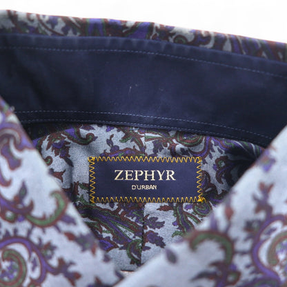ZEPHYR ( D'URBAN ) ボタンダウンシャツ M ネイビー リヨセル 総柄 ペイズリー 日本製