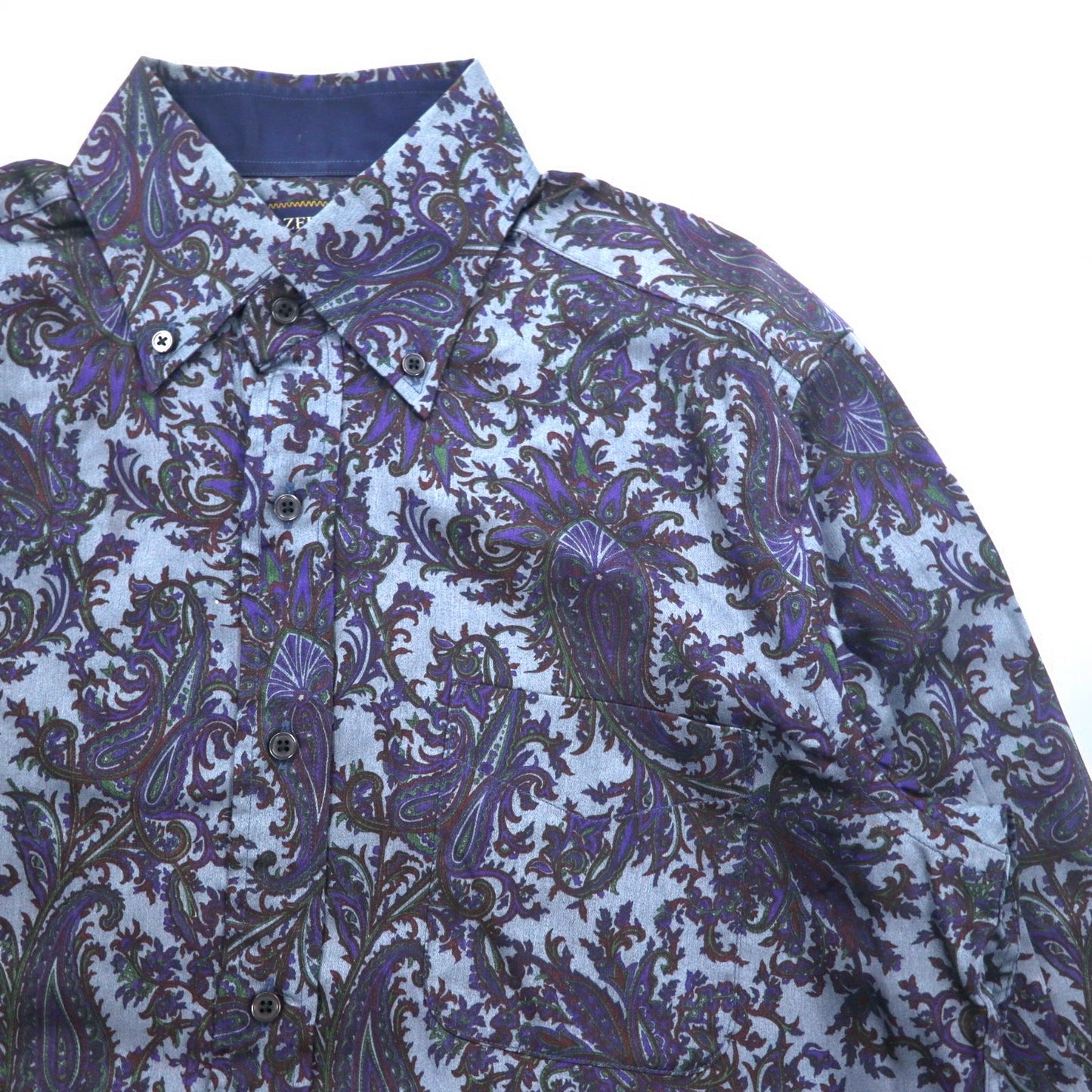 ZEPHYR ( D'URBAN ) ボタンダウンシャツ M ネイビー リヨセル 総柄 ペイズリー 日本製