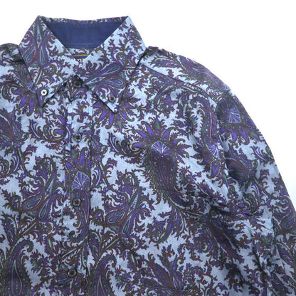 ZEPHYR ( D'URBAN ) ボタンダウンシャツ M ネイビー リヨセル 総柄 ペイズリー 日本製
