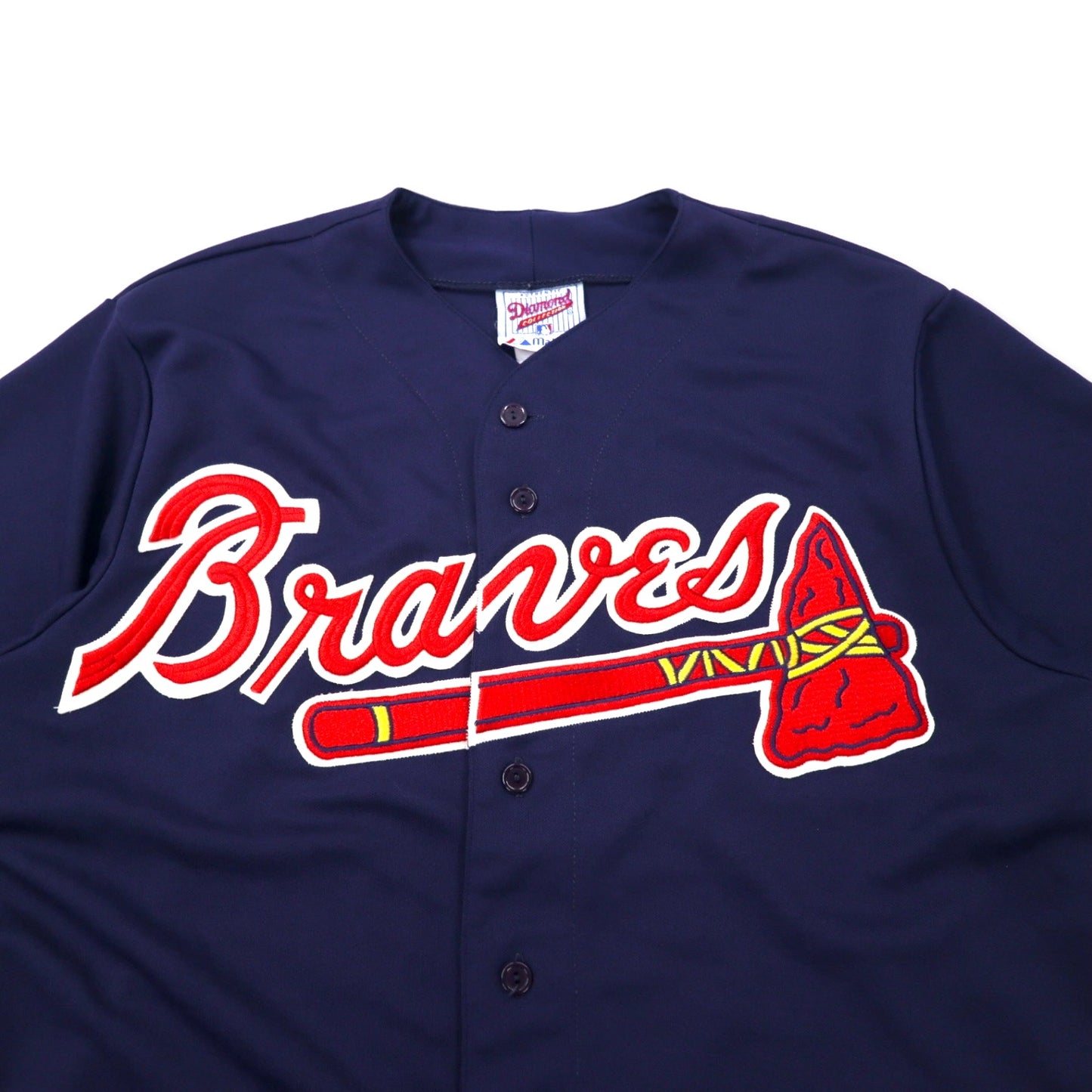 Majestic USA製 90年代 Diamond Collection ベースボールシャツ L ネイビー ポリエステル MLB Braves ナンバリング MADDUX