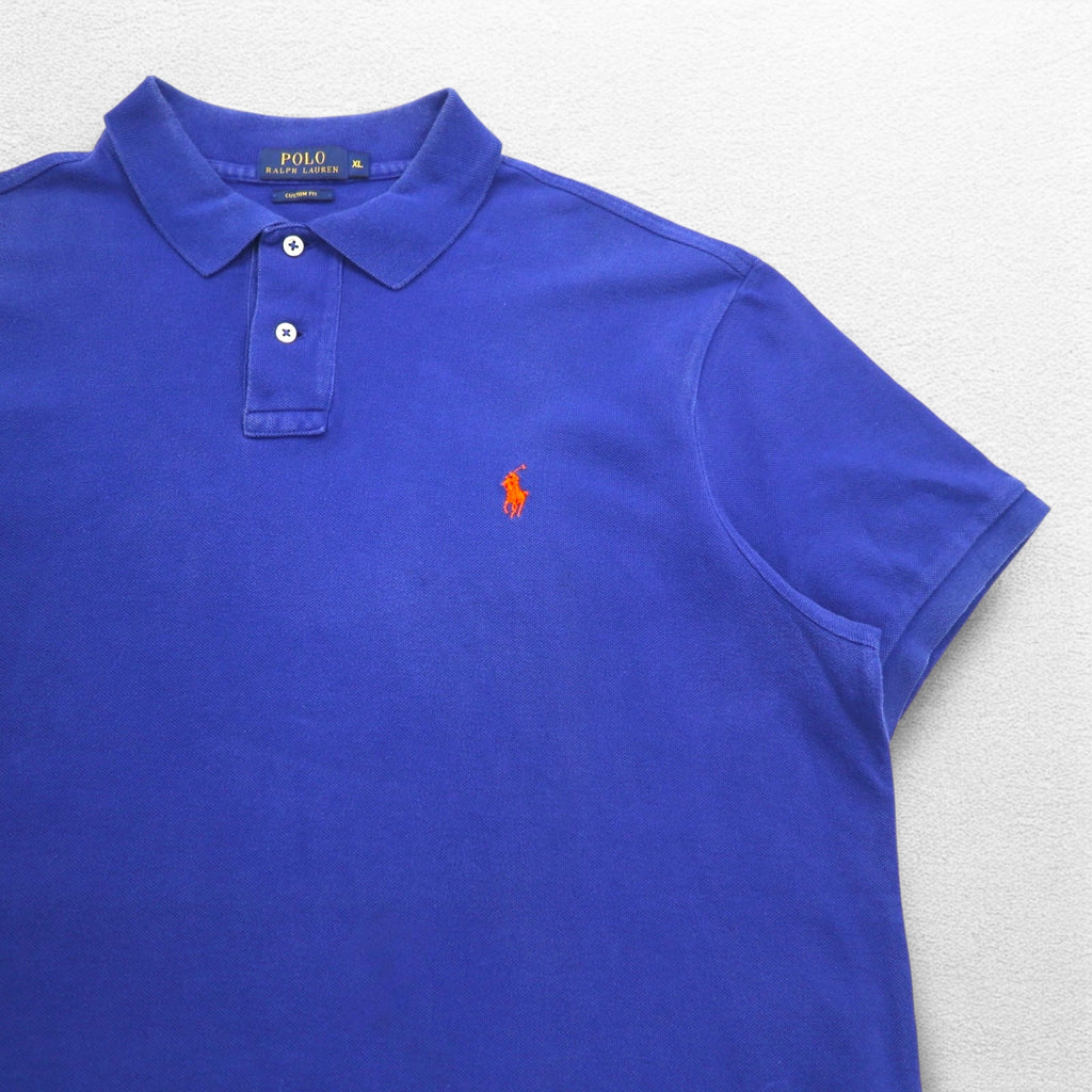 POLO RALPH LAUREN Polo shirt XL Blue Cotton Pique CUSTOM FIT Small pony embroidery