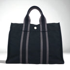 HERMES Foul Tote PM Tote Bag, Black Cotton Canvas, Made in France