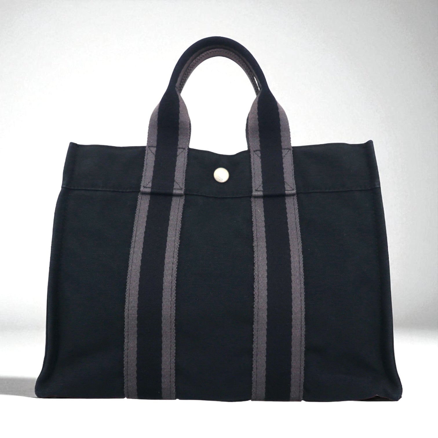 HERMES Foul Tote PM Tote Bag, Black Cotton Canvas, Made in France