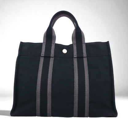 HERMES Foul Tote PM Tote Bag, Black Cotton Canvas, Made in France