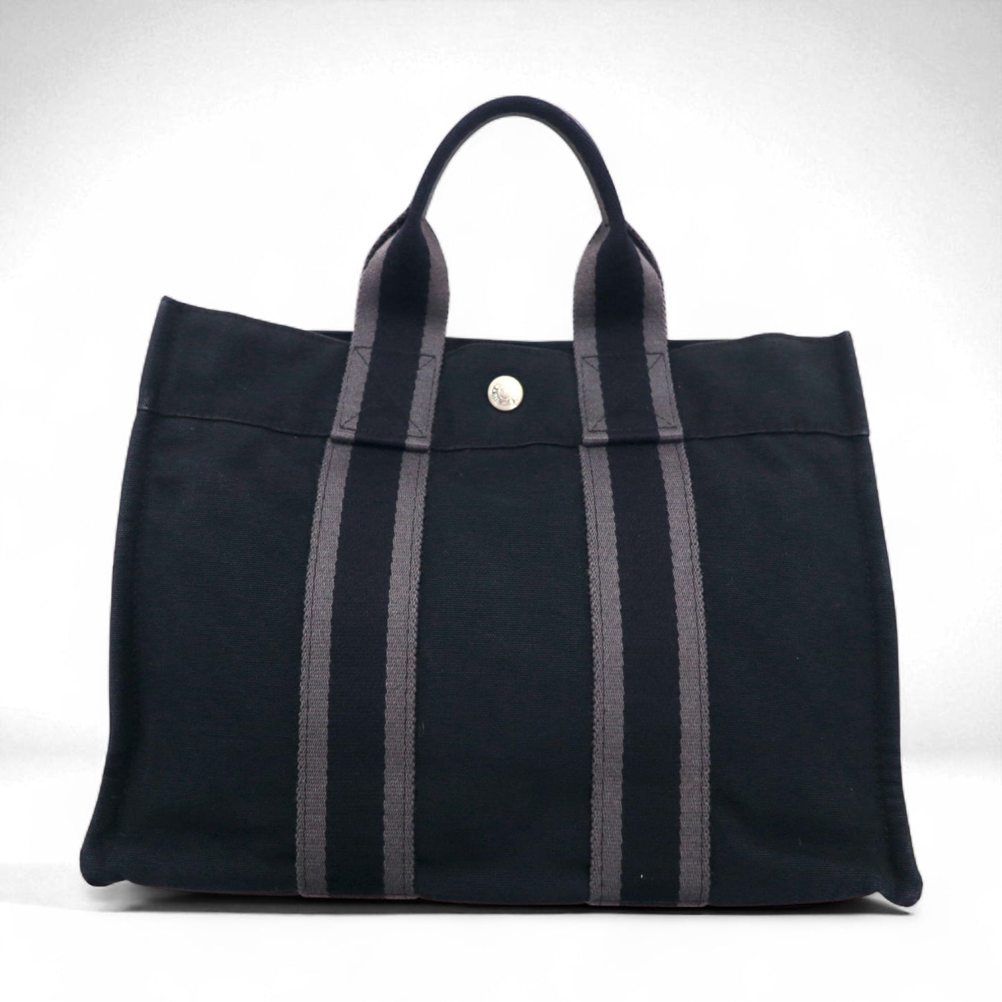 HERMES Foul Tote PM Tote Bag, Black Cotton Canvas, Made in France
