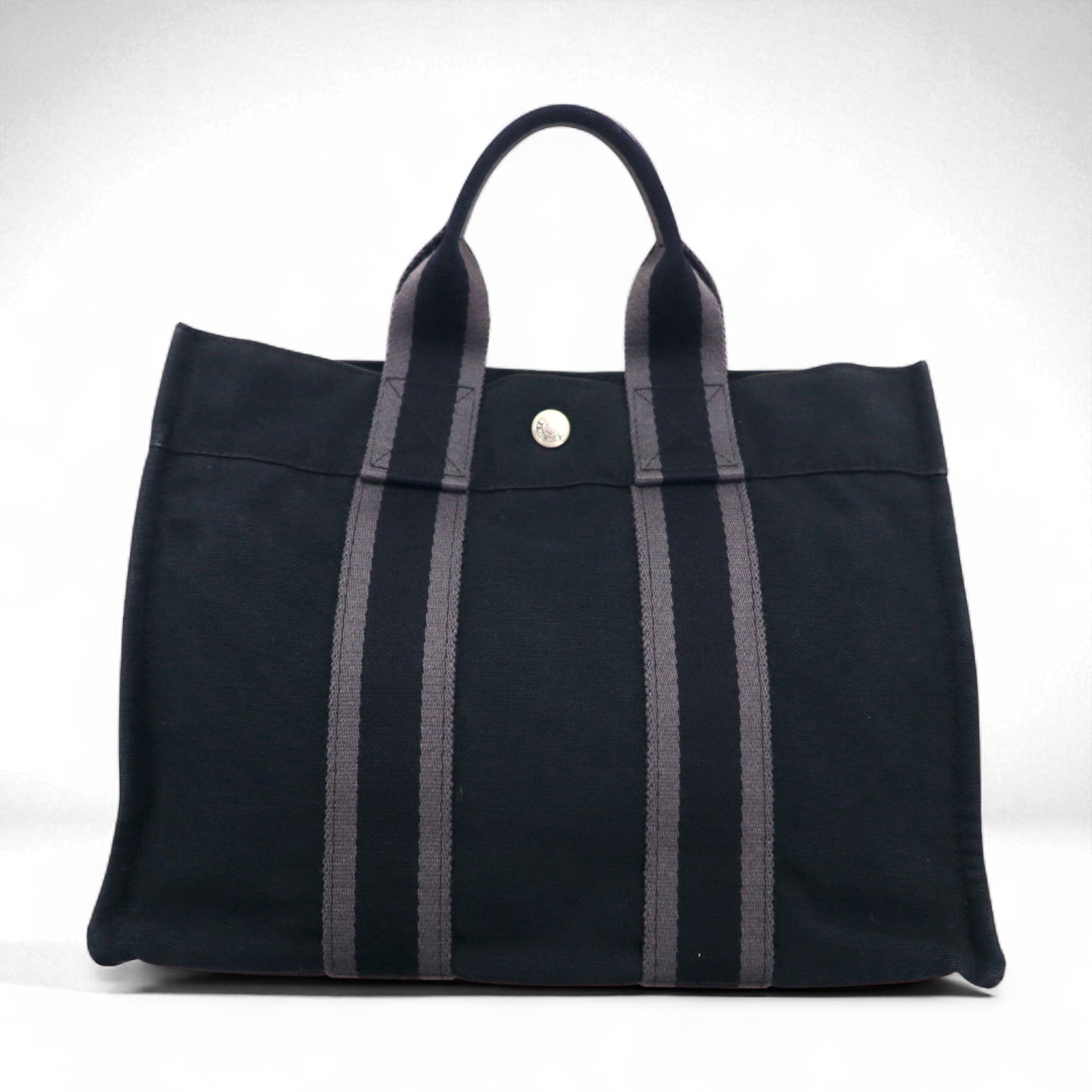 HERMES Foul Tote PM Tote Bag, Black Cotton Canvas, Made in France