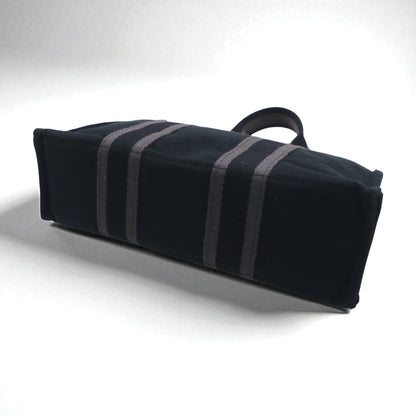 HERMES Foul Tote PM Tote Bag, Black Cotton Canvas, Made in France