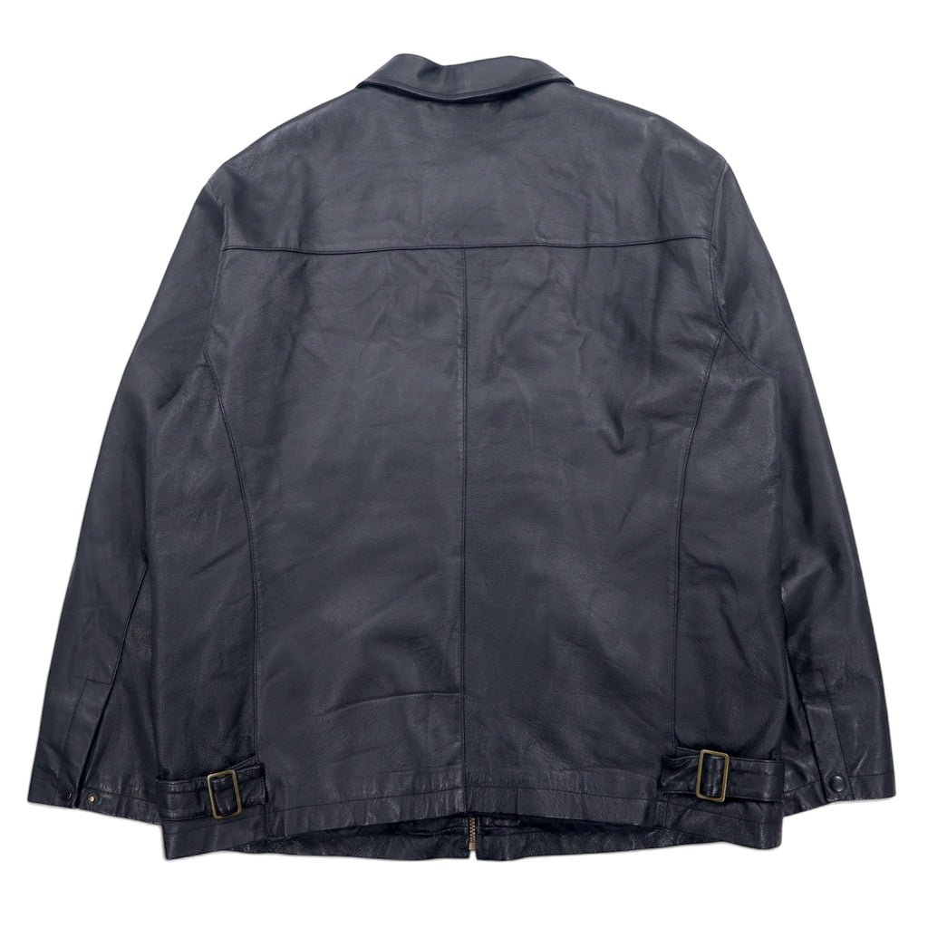 90s RETREAT Zip-up Leather Jacket, XL, Black, Leather
