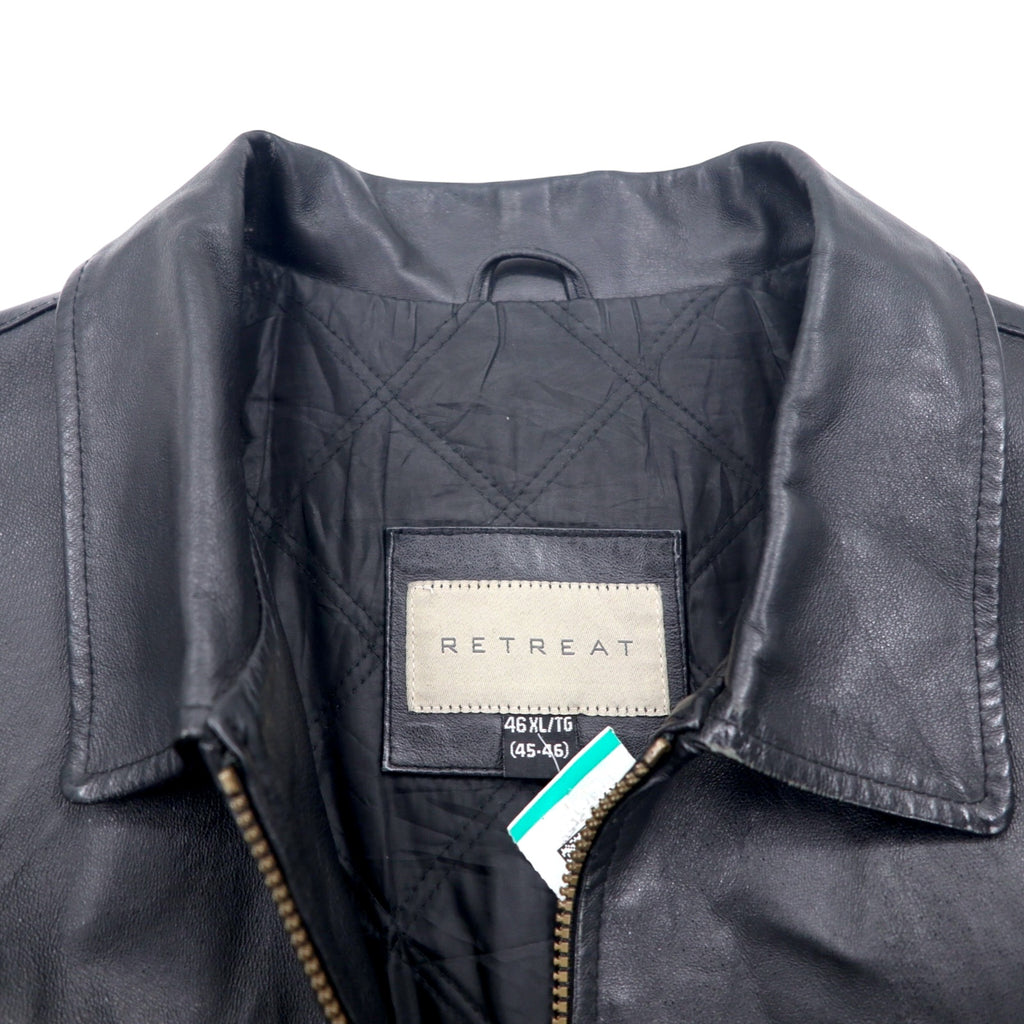 90s RETREAT Zip-up Leather Jacket, XL, Black, Leather