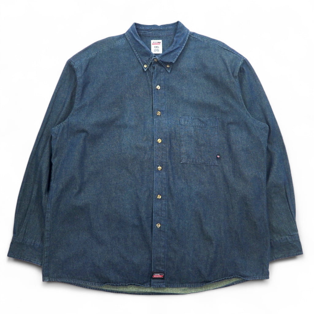 Dickies Denim Button Down Shirt 3XL Dark Indigo Blue Big Size Made in Nicaragua