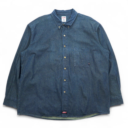 Dickies デニム ボタンダウンシャツ 3XL ダークインディゴ ブルー  ビッグサイズ ニカラグア製