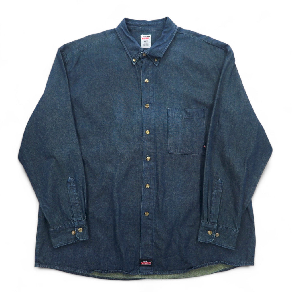 Dickies Denim Button Down Shirt 3XL Dark Indigo Blue Big Size Made in Nicaragua