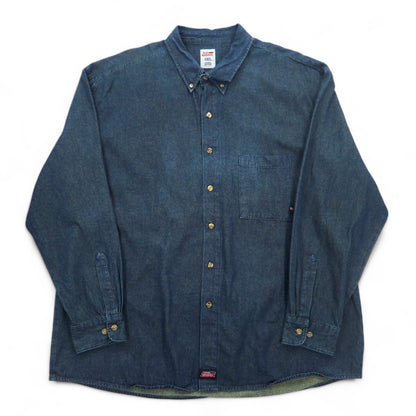 Dickies デニム ボタンダウンシャツ 3XL ダークインディゴ ブルー  ビッグサイズ ニカラグア製