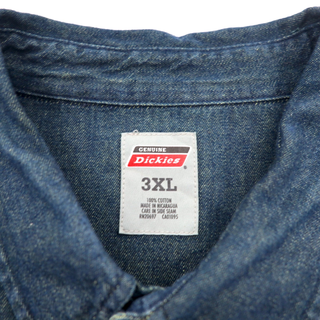 Dickies Denim Button Down Shirt 3XL Dark Indigo Blue Big Size Made in Nicaragua
